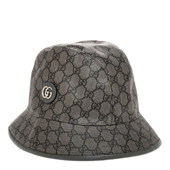 NWT Gucci GG Supreme Hat Bucket Fedora Grey Black Graphite Monogram Sz S - Picture 2 of 11